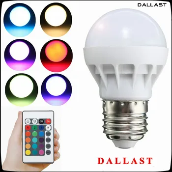 RGB LED Lamp E27 3W Lampara LED Bulb RGB Soptlight 85-265V Energy Saving Color Change With IR Remote DALLAST