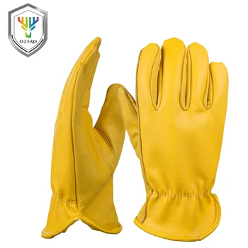 OZERO New Cowhide Men's Work Driver Gloves Leather Security Protection Wear Safety Workers Moto Warm Gloves For Men 8007