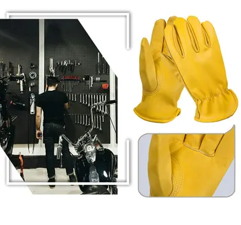 OZERO New Cowhide Men's Work Driver Gloves Leather Security Protection Wear Safety Workers Moto Warm Gloves For Men 8007