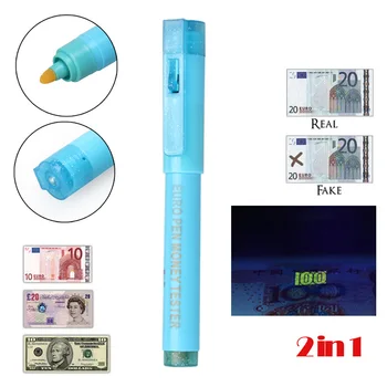 2in1 Useful UV Light Banknotes Detector Counterfeit Fake Forged Money Bank Note Checker Detector Tester Marker Pen