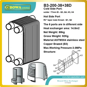 40RT (R22 to water) B3-200-38+38D small size heat exchanger as evaporator of oil cooler, replace VICARB plate heat exchangers