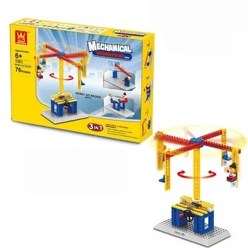 Wange Bricks Mechanical Toys Carrousel Plastic Model Kits Building Blocks Kids DIY Enlighten Toys Application Of The Crown Gear