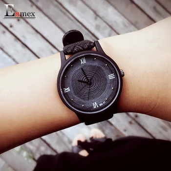 2017 girl gift Enmex tree ring concept 3D Annual ring face wristwatch creative design simple lady leather fashion quartz watches