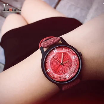 2017 girl gift Enmex tree ring concept 3D Annual ring face wristwatch creative design simple lady leather fashion quartz watches