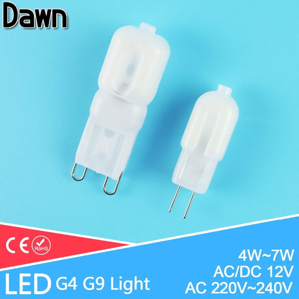 Mini G4 G9 LED Lamp AC220V / DC12V 4W 5W 6W 7W SMD2835 Dimmable Lampada LED Bulb Milky Cover Replace Halogen Crystal Spotlight