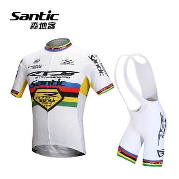 SANTIC Pro 2017 Mens Champion Edition Cycling Clothing Short Sleeve Quick-Dry Mountain Bicycle Jerseys Italy 4D Cushion