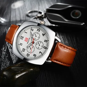 Brand GUOTE 2017 new men's watches quartz watch men fake three dial luminous waterproof 30M outdoor sports leather strap watches