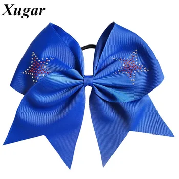7.5 '' Newly Solid Grosgrain Ribbon Cheer Bow With Rhinestones Stars Cheerleading Hair Accessories For Girl