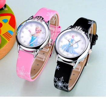 Relogio feminino 2016 New relojes Cartoon Children Watch Princess Elsa Anna Watches Fashion Kids Cute Leather quartz Watch Girl