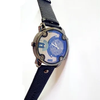 Blue Glass Big Dial Black Leather Quartz Men Watches Fashion&Casual Watch Sports Out Door Military Wristwatch relojio