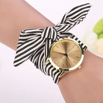 Fashion Quartz Watch Women Stripe Floral Cloth Clock Dial Bracelet vestidos Wristwatch saat Montre Femme Relogio Feminino 2017