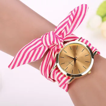 Fashion Quartz Watch Women Stripe Floral Cloth Clock Dial Bracelet vestidos Wristwatch saat Montre Femme Relogio Feminino 2017