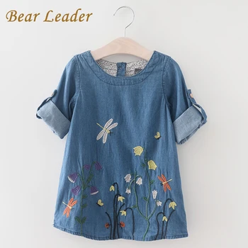 Bear Leader Girls Denim Dress 2017 Children Clothing Spring Casual Style Girls Clothes Butterfly Embroidery Dress Kids Clothes