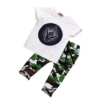 2017 Toddler Baby Kids Boys Clothes Tops T-shirt + Camouflage Panties Outfits Set