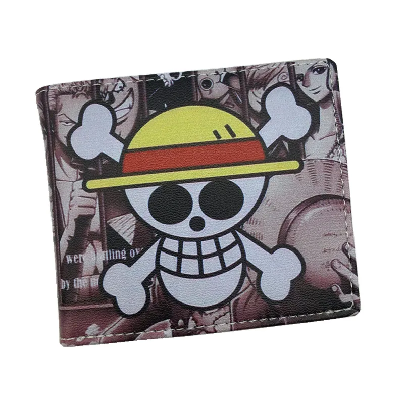 ONE PIECE Wallet Luffy Pirate Skull Head Comics Wallets Cartoon Purse With Zipper Coin Pocket 8 Card Holder