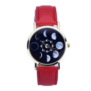 Relogio Feminino 2017 Moon Phase Astronomy Watch Women Lunar Eclipse Pattern Leather Analog Quartz Wrist Watch Casual Leather