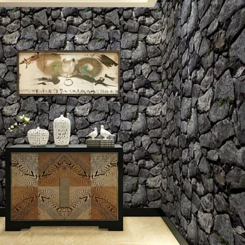 Chinese Style Retro Papel De Parede 3D Stereo Imitation Rock Stone Wall Paper Roll Living Room Home Decor PVC Vinly Wallpaper