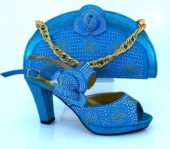 Lowest Price Italian Shoes And Bag Set Fashion Style High Heels Maching Bag For Wedding,MM1008 Sky Blue color size 38-42.