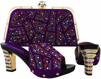 Italian Design High Heel 38-42 Shoes And Bag Set African Style Sandal Shoes With Handbag Sets For Wedding&Party BCH-19 PURPLE