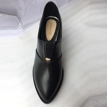 ENMAYER PU Material Slip on Pumps Shoes Woman Square Heels Pointed Toe Solid Large Size34-47 Casual Shallow Shoes