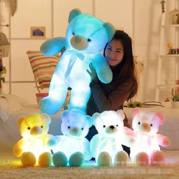 Big 50cm Colorful Glowing Teddy Bear Luminous Plush Toys Kawaii Teddy Bear Stuffed Toys Doll with Led Light Cute Bear Plush Toy