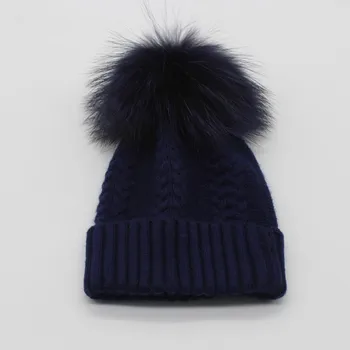 2017 New Raccoon Fox Fur Ball Hats Women Cashmere Wool Beanies Skullies Winter Cap Fur Pompom