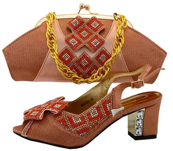 2017 Spring Design African Designer Shoe And Bag Set To Match Peach Italian Shoes With Matching Bag Set MM1025