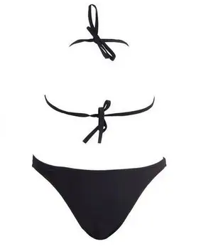 Sexy hollow out bikini set women bandage black lace swimwear micro thong biquini brazilian backless halter swimsuit bathing suit