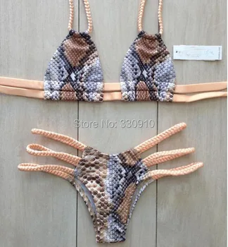 2017 Hot Snakeskin Handmade Swimsuit Sexy Women Swimsuit Push up Bandage Triangle Swimsuit Bademode Brazilian Bathing suit