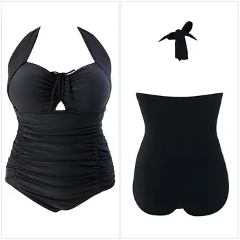 Brand New Black Bikini Woman Plus Size XXXXL Summer Swimsuit High Waist Monokini Swimwear Beach Wear Lady Body Suit