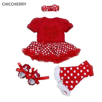 Red 3D Love Girls Valentine's Day Outfit Lace Romper Dress Headband Leg Warmers Shoes Newborn Baby Girl Clothes Infant Clothing