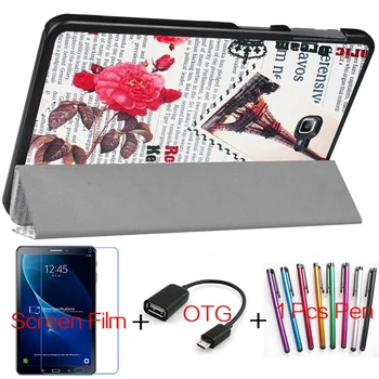 Printing Folding Flip Smart PU Leather Cover for Samsung Galaxy Tab A 10.1 T580 T585 T580N Tablet Case+Screen Protector+OTG+Pen