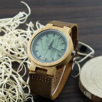 2017 Fashion Nature Wood Wrist Watch Analog Sport Bamboo Genuine Leather Band Strap For Men Women Christmas Birthday Gift
