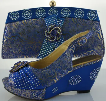 Italian Lady shoes with matching bags platfroms elegant italy shoes and matching bag with ME0060 Royal Blue