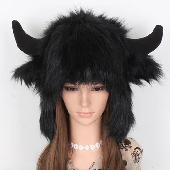 Adult Warm Faux Fur Cap Animal Cartoon Antler Velvet Deer Hat Lei Feng Cap Unisex Calico Brown Black Moose Hat With Antlers