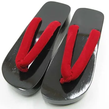 Women's Cosplay Shoes Classic Japan Geta Boat Shaped Black Painted Wooden Sandals Kimono Shoes Flip Flops Beach Slippers