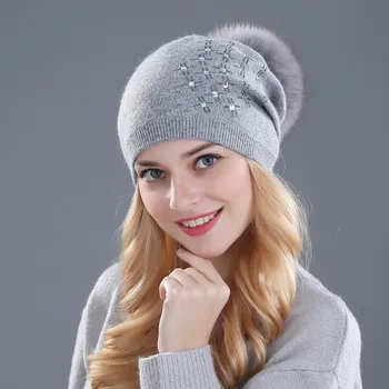Xthree women's winter hat Rabbit fur wool knitted hat Shining Rhinestone the female of the mink hats for women beanies