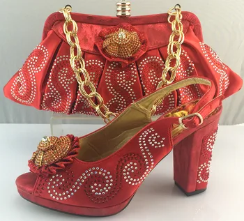 Top selling women's shoes and bags set! high class 2016 African shoes and matching bags ME3310 Red Size 38-42