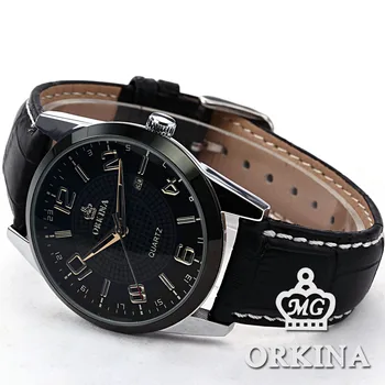 ORKINA Men's Analog Date Display Luxury Black/Brown Leather Army Sport Men Quartz Wrist Watch