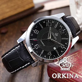 ORKINA Men's Analog Date Display Luxury Black/Brown Leather Army Sport Men Quartz Wrist Watch