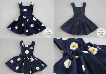 New fashion baby girl dress autumn sleeveless dress for girls jeans flower print dress kids children vest dress baby clothes