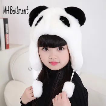 2017 New Real Rabbit Fur Hat Winter Warm Ear Hat For Children Boys Girl 's Whole Animal Lovely Brand Thick Fur Beanies Cap H#26