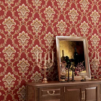 European Style 3D Embossed Wallpaper Living Room TV Sofa Bedroom Study Backdrop Wall Home Decor Non-Woven Flocking Wall Paper 3D