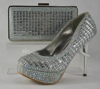 Shoes and bag set series for Most popular African shoes and bags set for party,ladies quality shoes 2693 Silver color.