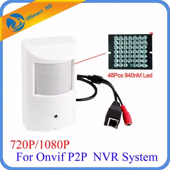 CCTV PIR Mini P2P 720P / 1080P Camera HD 3.7mm Lens Buiit in 48pcs 940nm Night vision LED HD IP Camera For Onvif IP NVR System