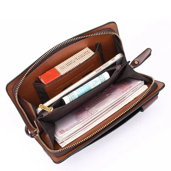 Large Retro Leather Men Long Wallet Business Bag Multifunction Clutch Bag