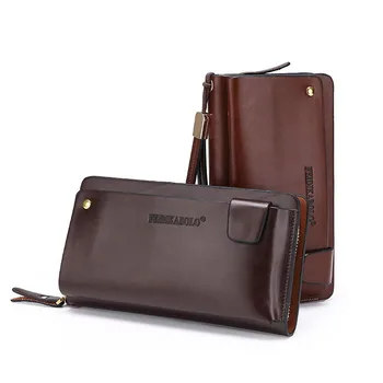 Large Retro Leather Men Long Wallet Business Bag Multifunction Clutch Bag