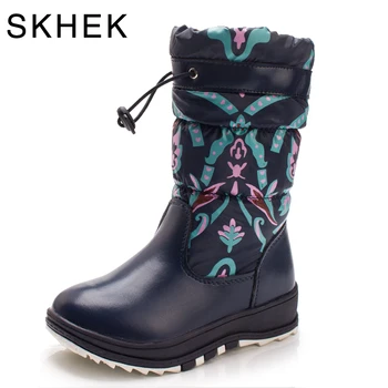 SKHEK Boy Girl Flat With Rubber Boots New Winter Children Snow Boots Waterproof Anti-skid Children Warm Shoes 1765