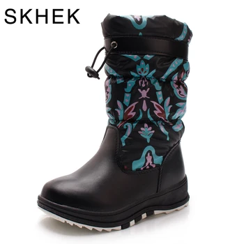 SKHEK Boy Girl Flat With Rubber Boots New Winter Children Snow Boots Waterproof Anti-skid Children Warm Shoes 1765