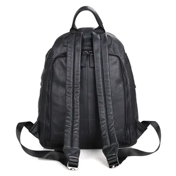 J.M.D Genuine Leather Unisex Laptop Backpack Black Preppy Style School Backpacks Satchel Bag For Pad Travel Bag 2005A